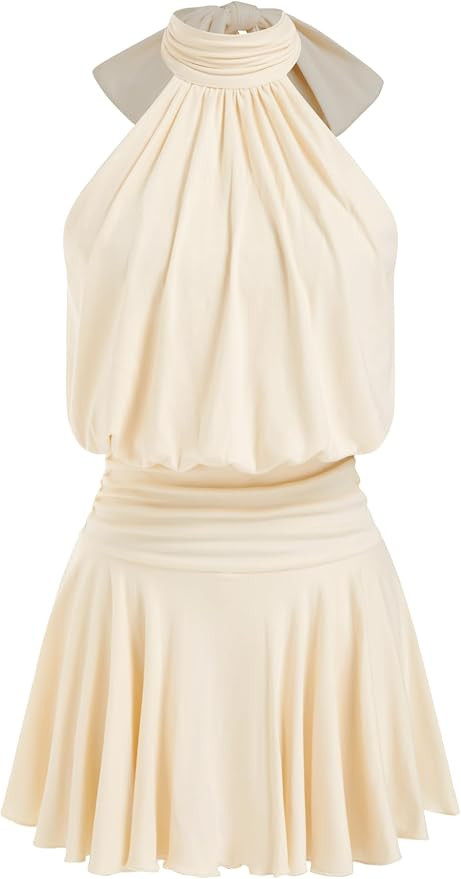 CIDER Womens Stand Collar A Line Mini Dress with Scarf | Amazon (US)