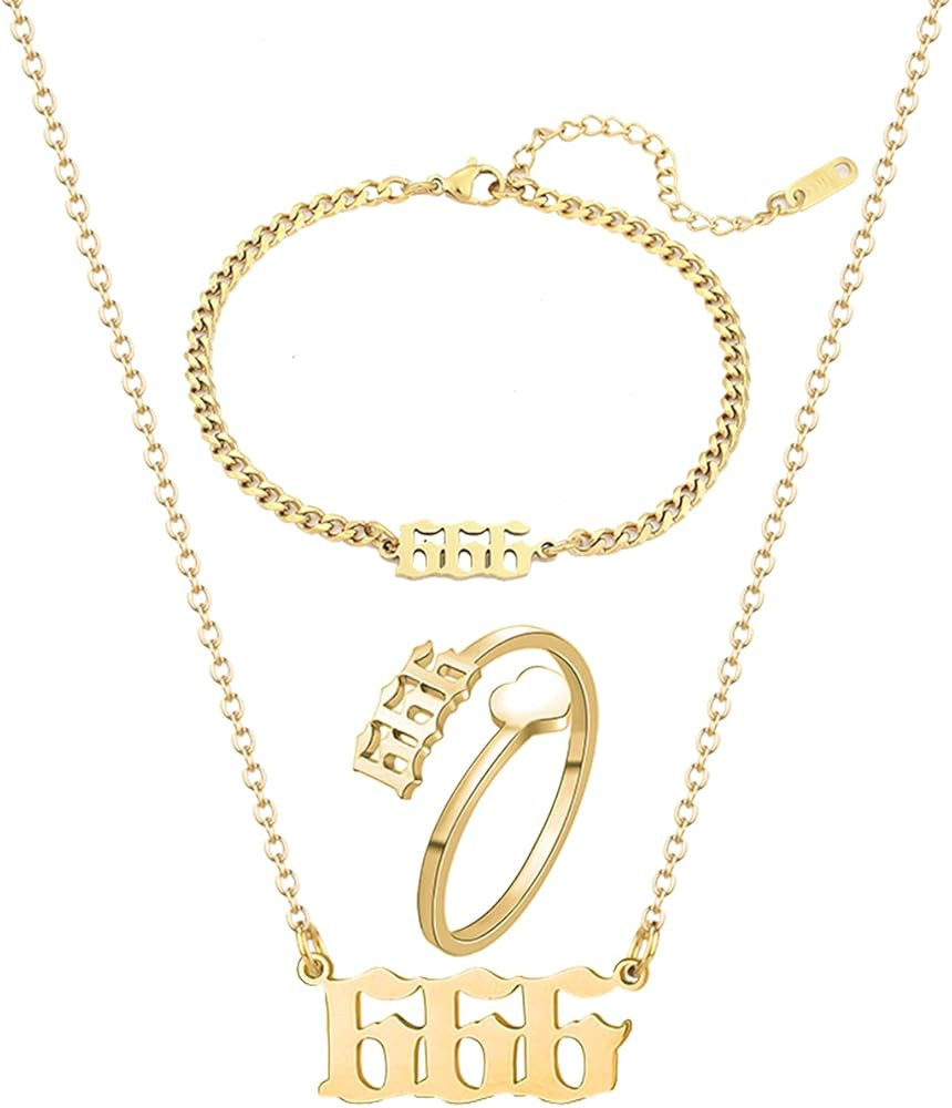 Angel Number Necklace for Women Angel Number Link Chain Bracelet Angel Number Band Rings Numerolo... | Amazon (US)