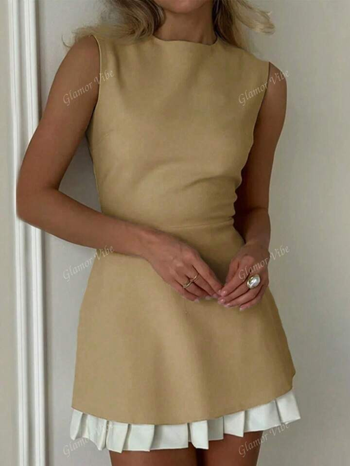 Women Bodycon Mini Dress Sleeveless Slim Fit Patchwork Pleated Short Dress Wedding Guest Evening Party Cocktail | SHEIN