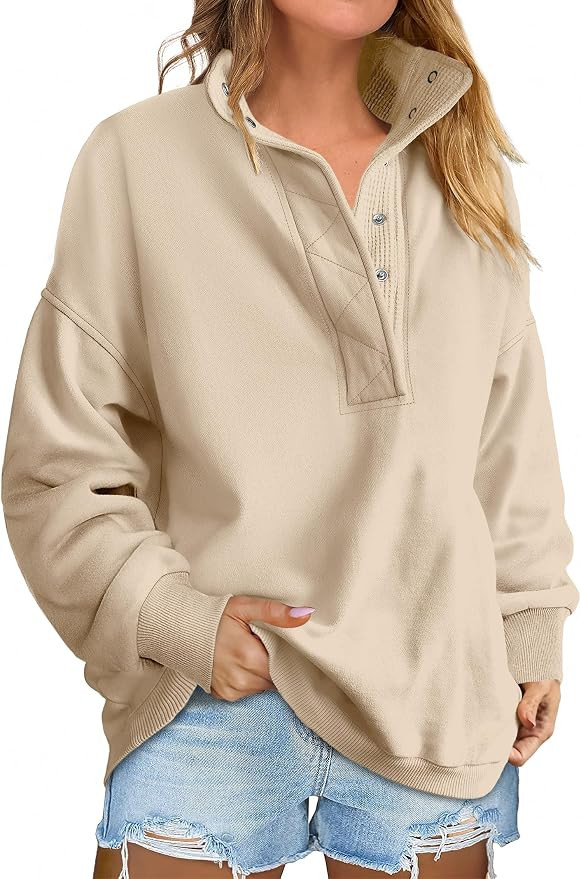 ANRABESS Women's Oversized Sweatshirt Mock Neck Henley 2026 Fall Outfits | Soft Fleece Button Up ... | Amazon (US)