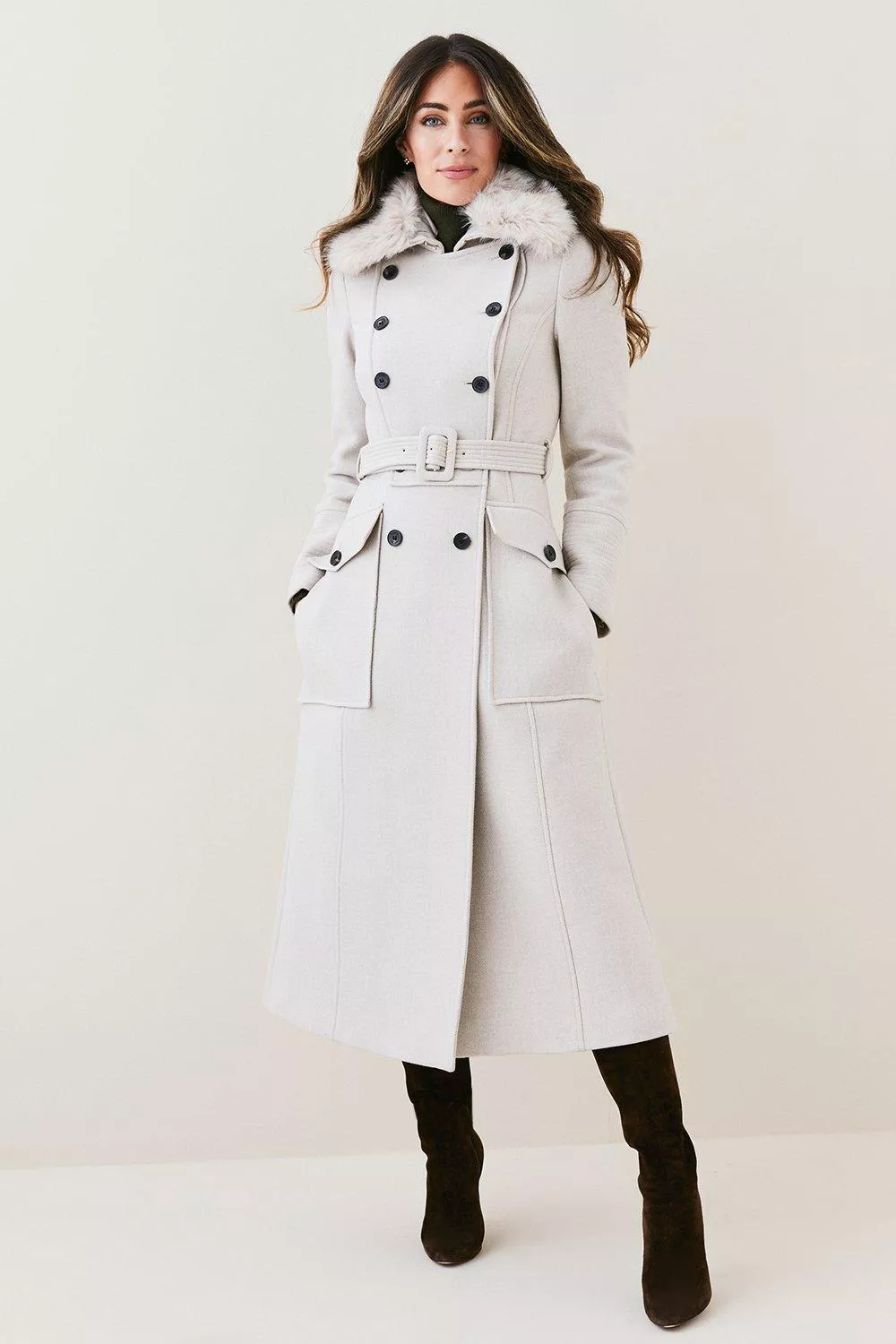 Petite Belted Faux Fur Coat | Karen Millen