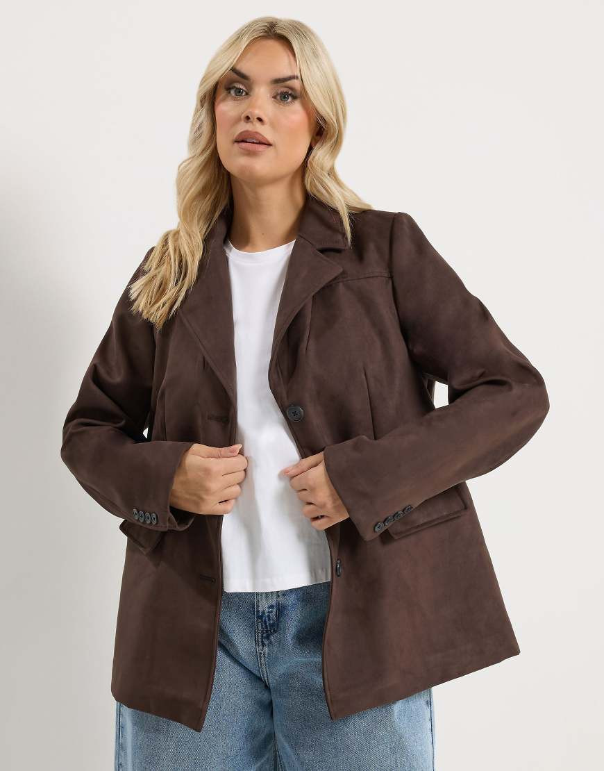 Yours Clothing Faux suede blazer in brown | ASOS (Global)