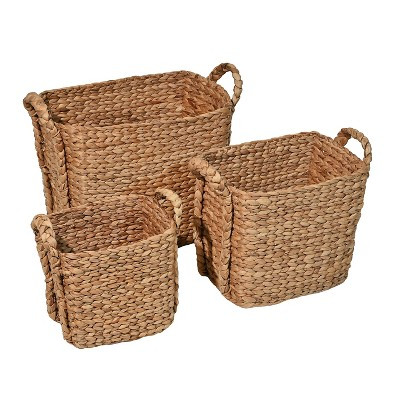 happimess Clara Farmhouse Classic Handwoven Hyacinth Rectangle Storage Floor Baskets with Handles... | Target