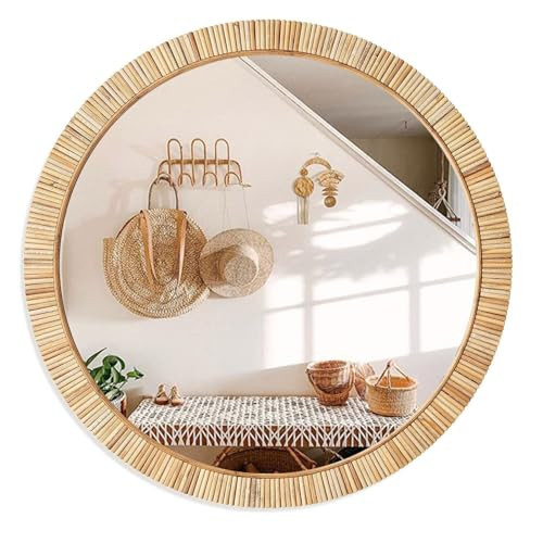 inoseen Decorative Rattan Wall Mirror, Boho Bathroom Modern Makeup Mirror, Rustic Wall Bohemia Mirrors for Bedroom, Living Room, Vanity Versatile Farmhouse, Nursery, Bathroom, 24"x24", Round | Amazon (US)