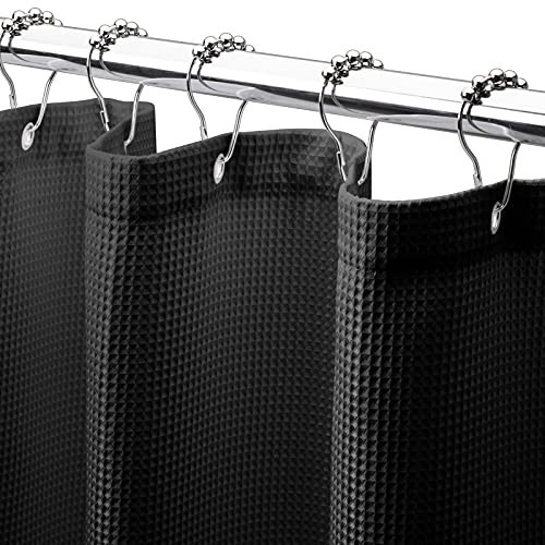 AmazerBath Waffle Shower Curtain, Heavy Duty Fabric Shower Curtains with Waffle Weave Hotel Quality Bathroom Shower Curtains, 72 x 78 Inches (Black) | Amazon (US)