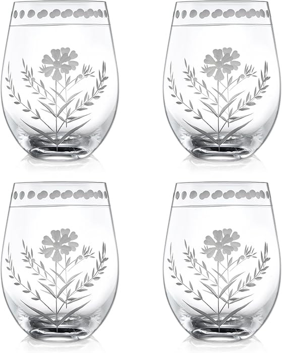 Joeyan Hand Blown Etched Stemless Wine Glasses,Carved Red and White Wine Tumbler with Floral Patt... | Amazon (US)