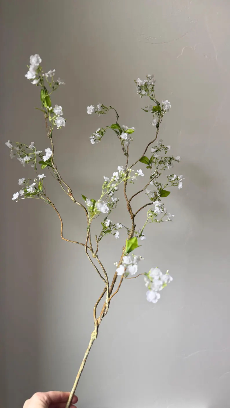 White Flowering Branch Stem Faux Spring Blossom Branch Minimalist Floral Stem for Wreaths Home De... | Etsy (Global)