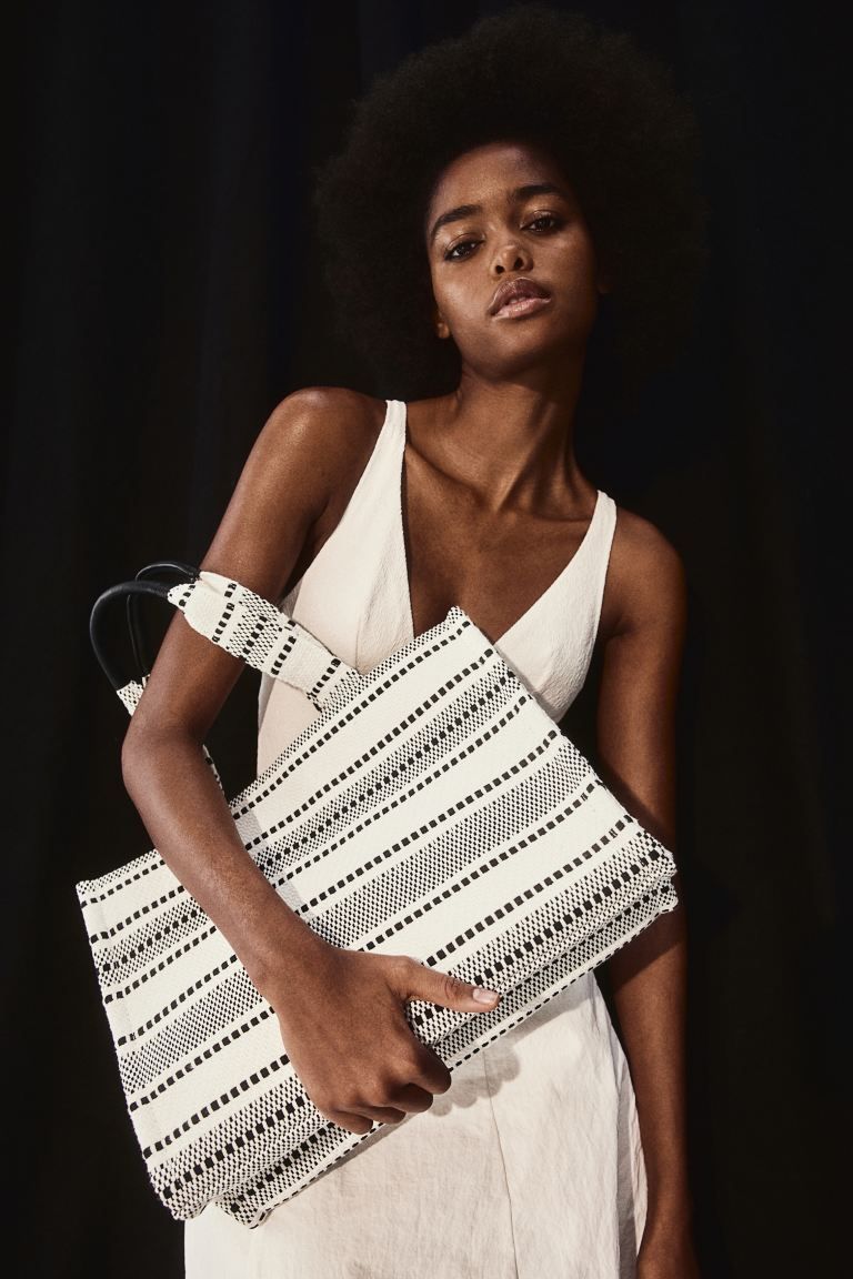 Cotton-blend Tote Bag - Black/white striped - Ladies | H&M US | H&M (US + CA)