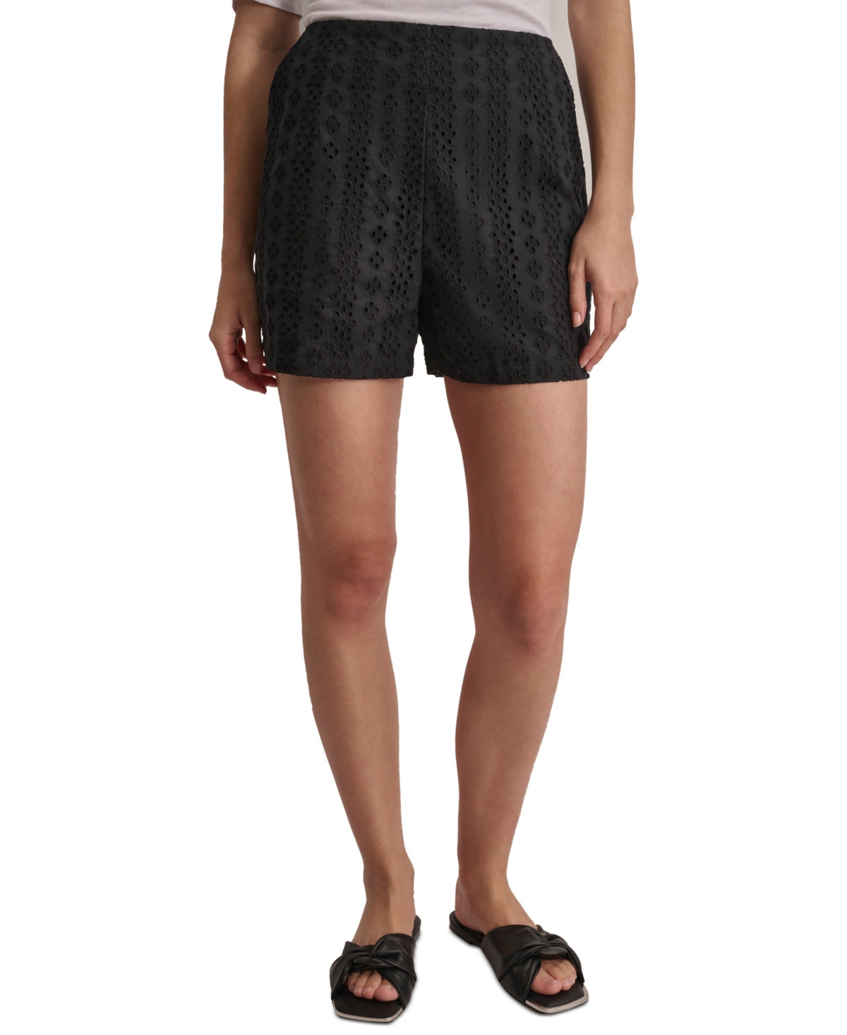 Dkny Jeans Women's Cotton Eyelet Shorts - Black | Macy's