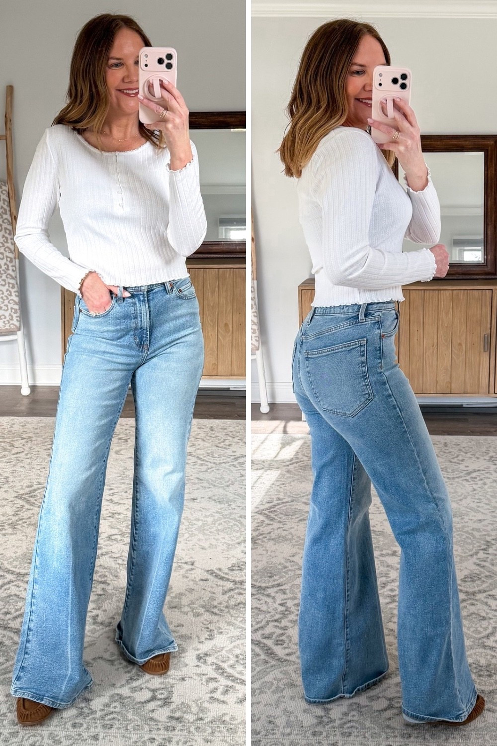 I can completely understand why these jeans have gone viral🤩 They look nearly identical to the almost $300 Mother jeans! Available in 2 different washes and 3 inseam lengths. They do have some stretch but run small - size up one size. 

Viral fashion finds, look for less, 70s flare jeans, target viral finds, the most flattering jeans for women over 40, tall girl style



#LTKFindsUnder50 #LTKootd #LTKOver40