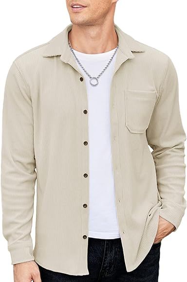COOFANDY Men's Corduroy Shirt Casual Shacket Long Sleeve Button Down Lightweight Jacket | Amazon (US)