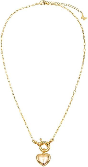 By Adina Eden Women's Eden Solid Puffy Heart Paperclip Chain Necklace | Amazon (US)