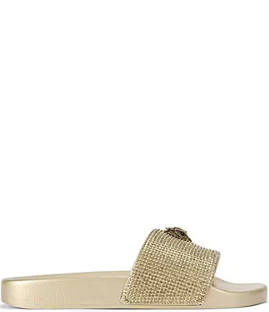 Kurt Geiger London Meena Metallic Rhinestone Embellished Logo Ornament Pool Slides - 38(7.5) | Dillard's