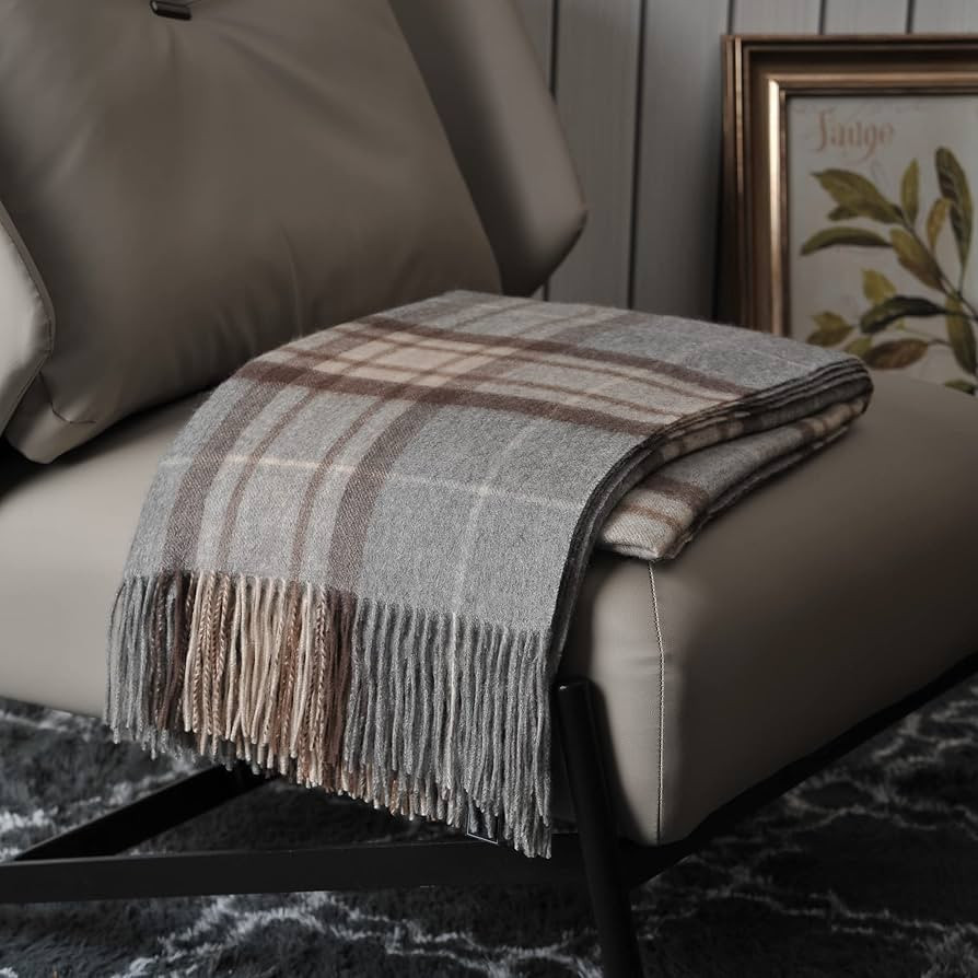 EP Mode 100% Pure Cashmere Throw Blanket for Sofa, Classic Design with Gift Box (Grey Tartan) | Amazon (US)