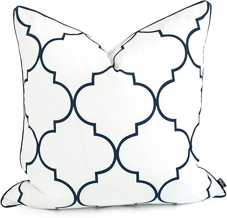 Hofdeco Spring Indoor Outdoor Pillow Cover ONLY, Water Resistant for Patio Lounge Sofa, White Nav... | Amazon (US)