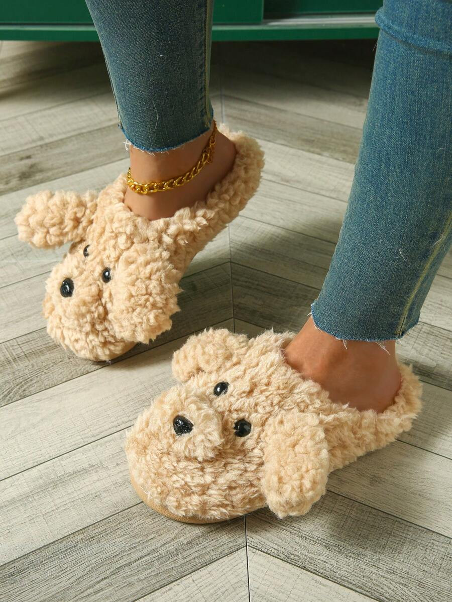 Cute Wind Plush Camel Color Teddy Dog Fashion Home Indoor And Outdoor Home Comfortable Ladies Sli... | SHEIN