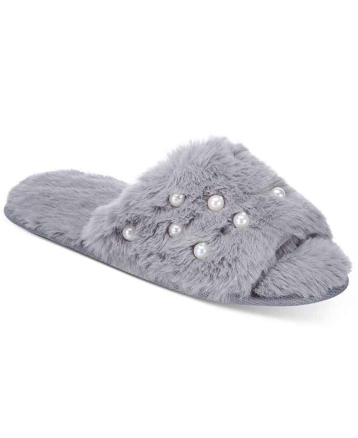 INC International Concepts Women's Imitation Pearl Faux-Fur Slide Boxed Slippers, Created for Mac... | Macys (US)