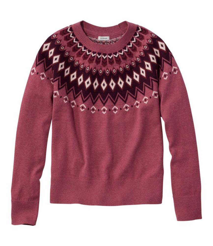 Women's Cotton/Cashmere Sweater, Crewneck Fair Isle Dark Plum Rose Heather Fair Isle Medium L.L.Bean | L.L. Bean
