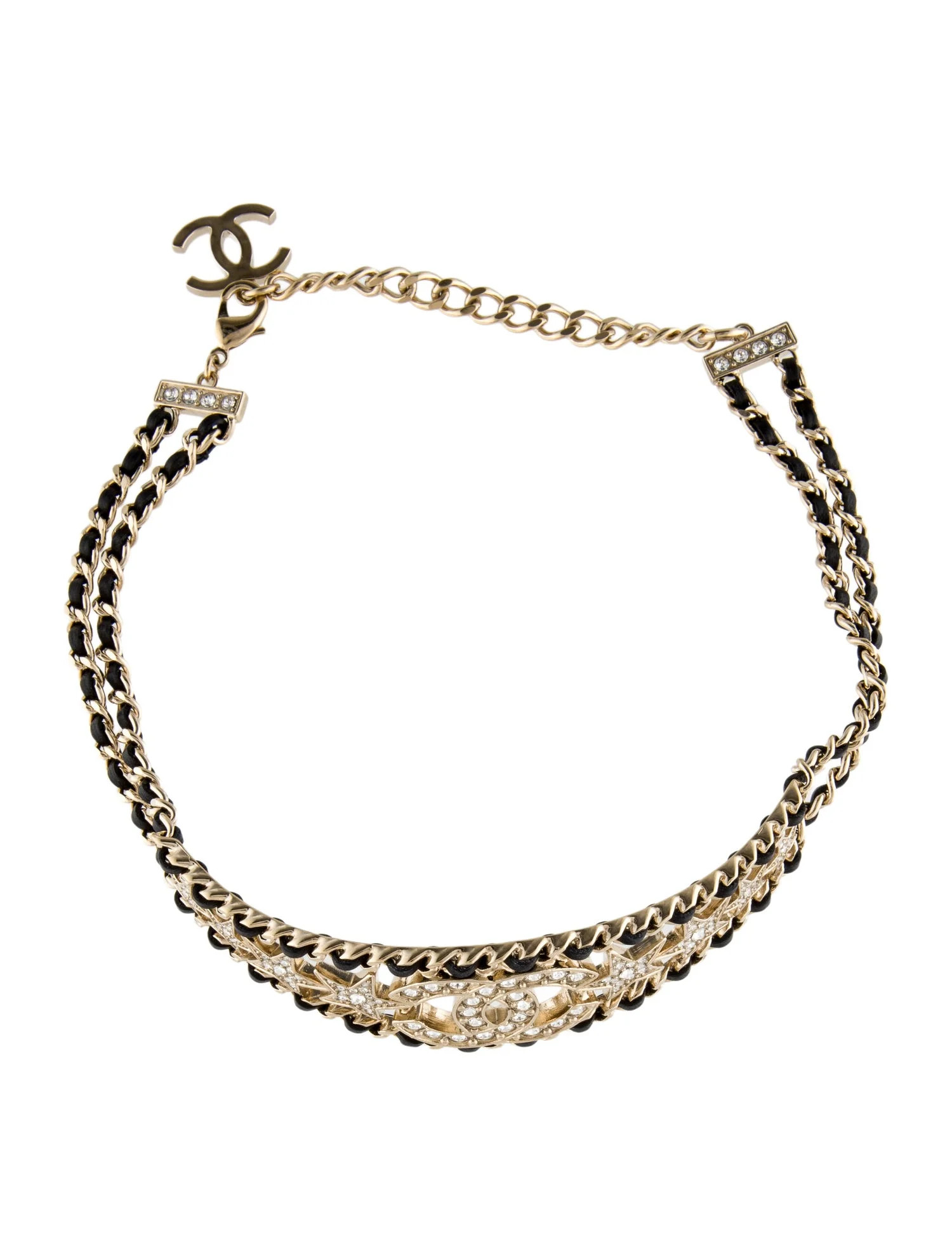 Chanel 2023 Leather & Strass Star CC Choker Necklace - Black Choker, Necklaces - CHA1358203 | The... | The RealReal
