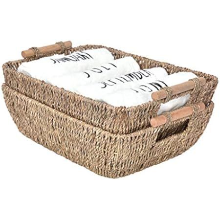 StorageWorks Hand-Woven Small Wicker Baskets, Seagrass Storage Baskets with Wooden Handles, 12 ¼ x 7 | Amazon (US)