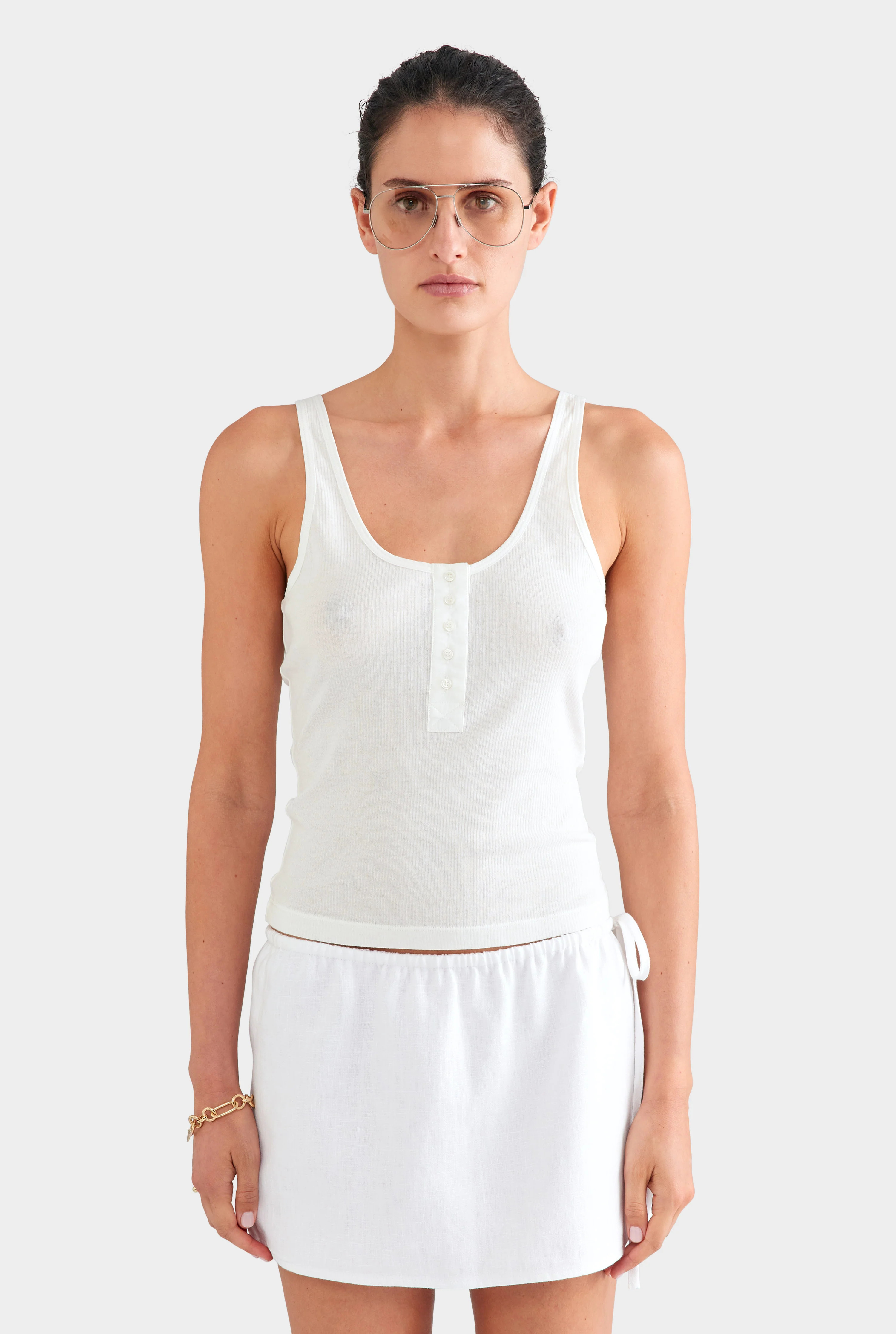 Lightweight Henley Tank Off White | Venroy | Venroy AU