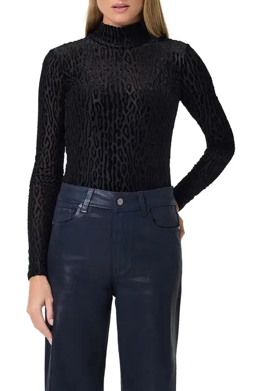 PAIGE Ursula Mock Neck Burnout Top in Black at Nordstrom, Size Xx-Small | Nordstrom
