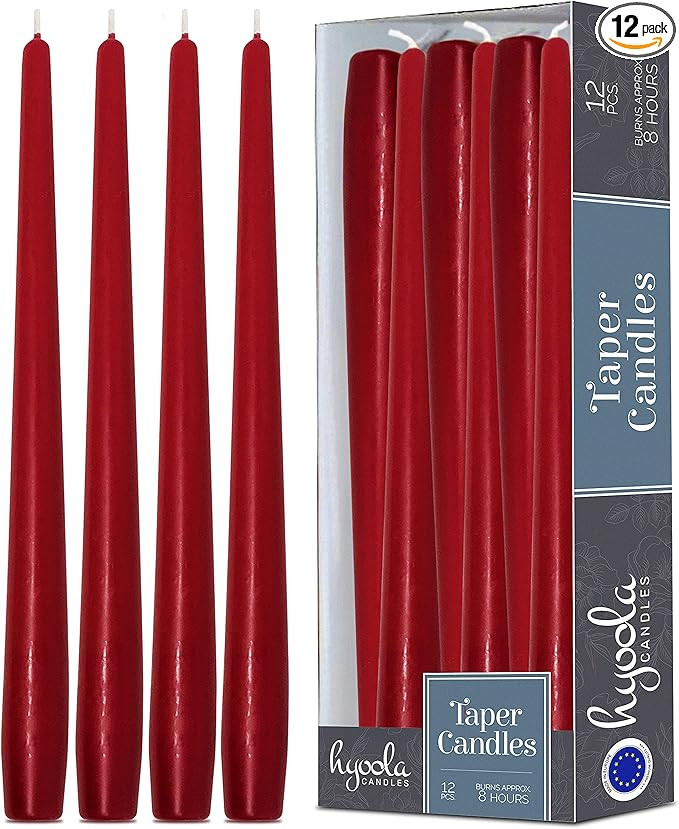 Hyoola Tall Taper Candles - 10 Inch Cherry Red Unscented Dripless Taper Candles - 8 Hour Burn Tim... | Amazon (US)