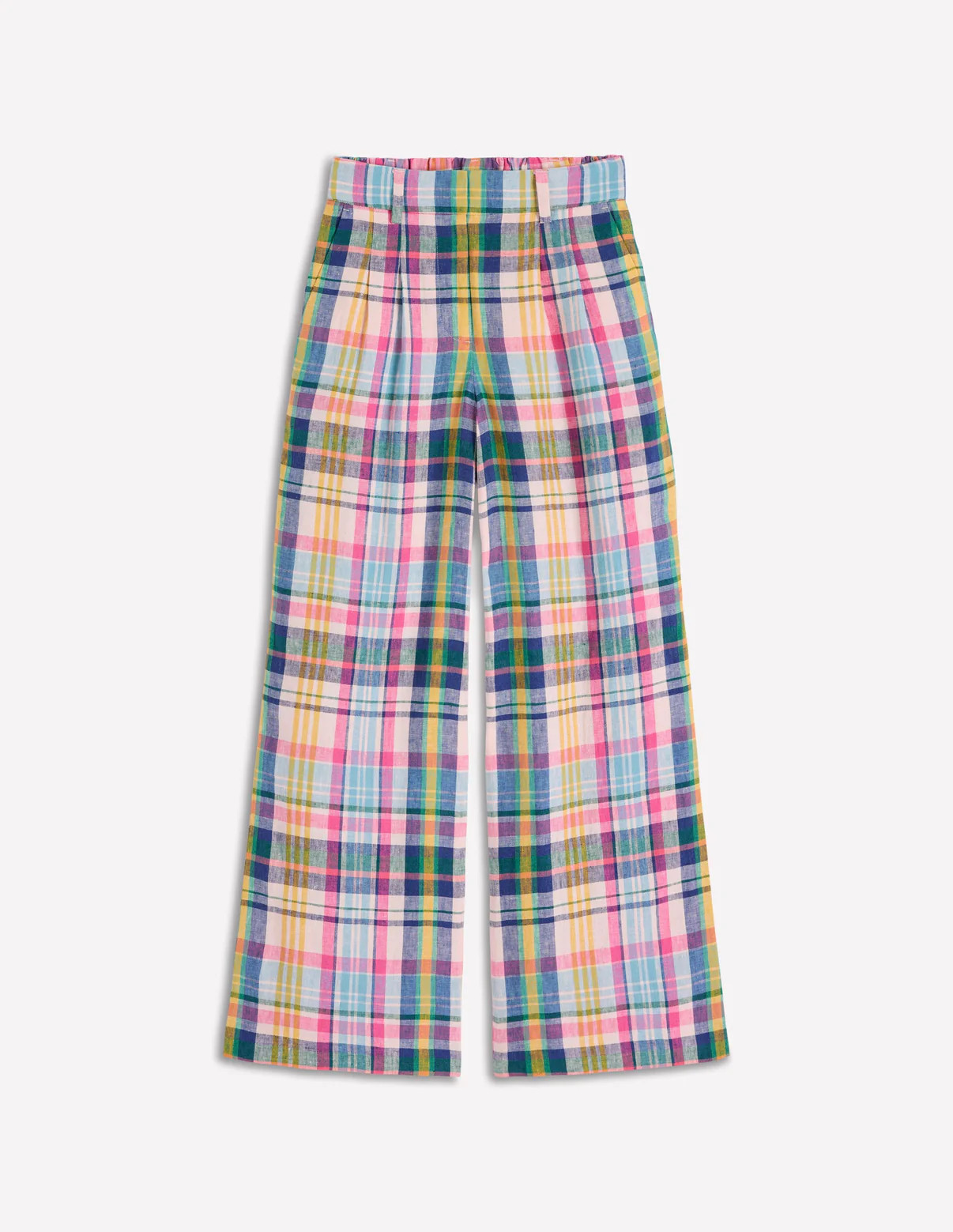 Kensington Linen Pants-Blue, Pink and Green Madras | Boden (US)
