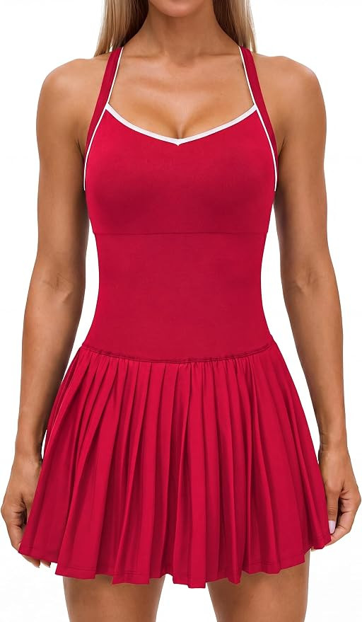 BMJL Athletic Dress for Women V-Neck Tennis Dress with Contrast Trim Pleated Active Dress | Amazon (US)