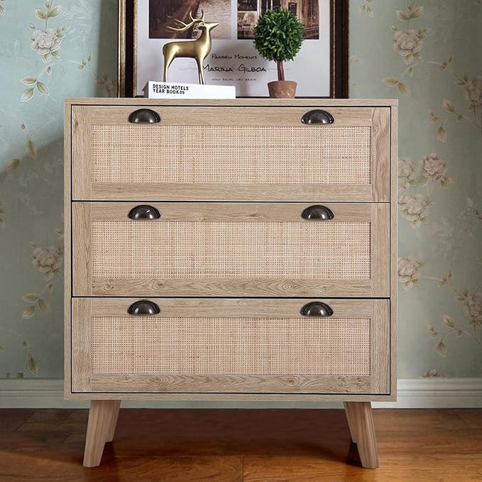 Sophia & William Rattan Cabinet Boho Dresser 3-Drawer Chest of Drawers/Accent Storage Cabinet/Nig... | Amazon (US)
