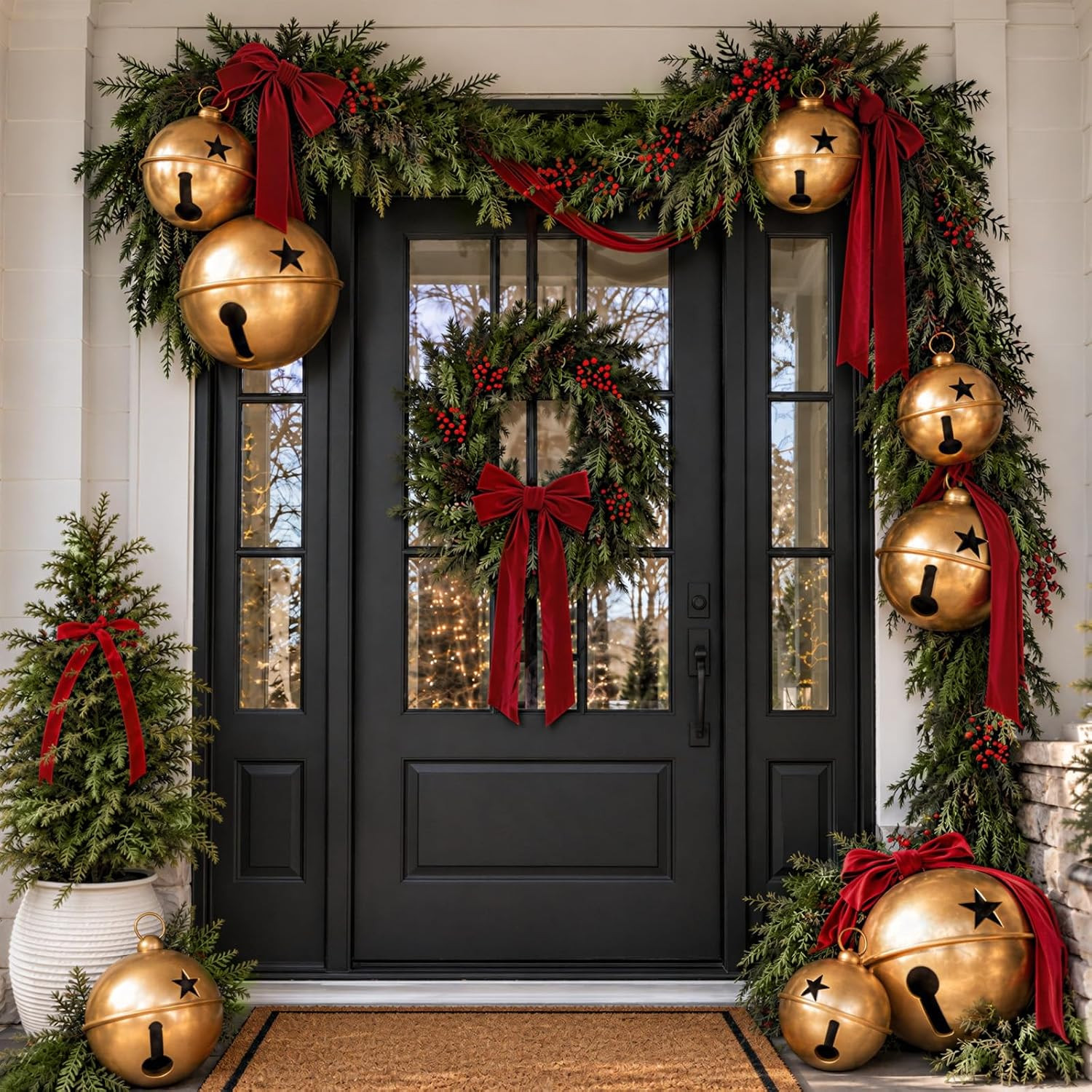 Decoración navideña, juego de 3 campanas de Navidad gigantes de metal con | Amazon (US)