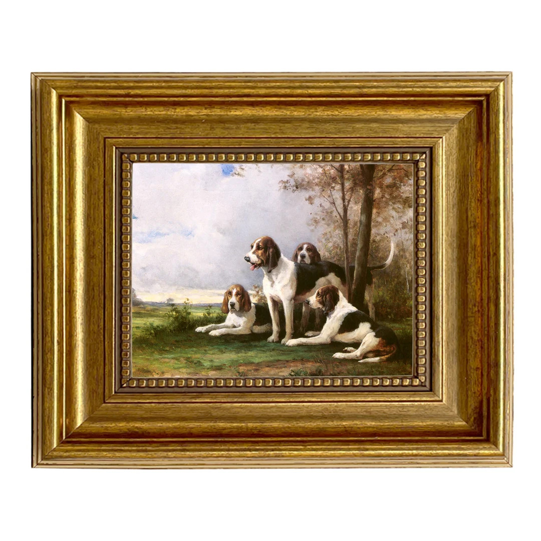 Dog's Moment Rest Oil Painting Print Reproduction on Canvas in Antiqued Gold Frame - Etsy | Etsy (US)