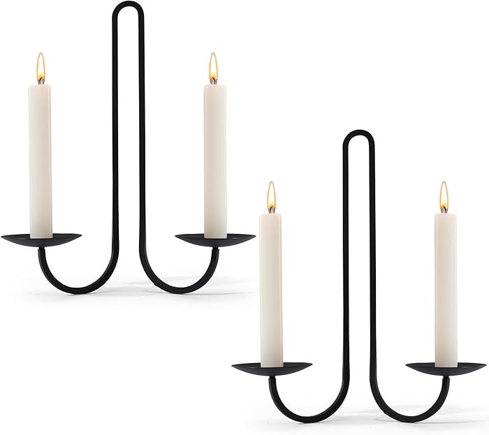 Wall Candle Holder Set of Two, Metal Black Candle Sconces Wall Decor, Hanging Candle Holder Fits ... | Amazon (US)