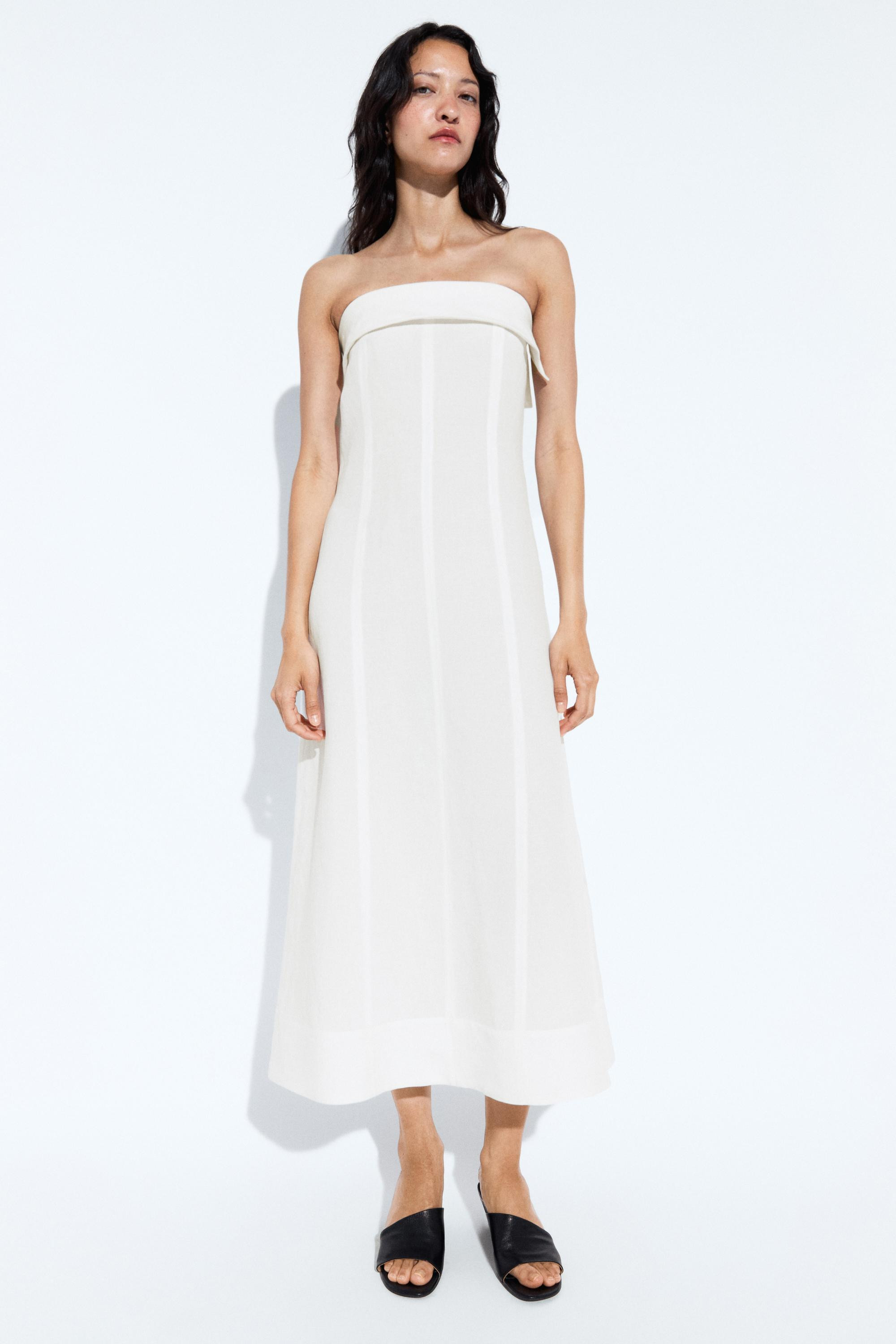 Linen strapless midi dress | Massimo Dutti US