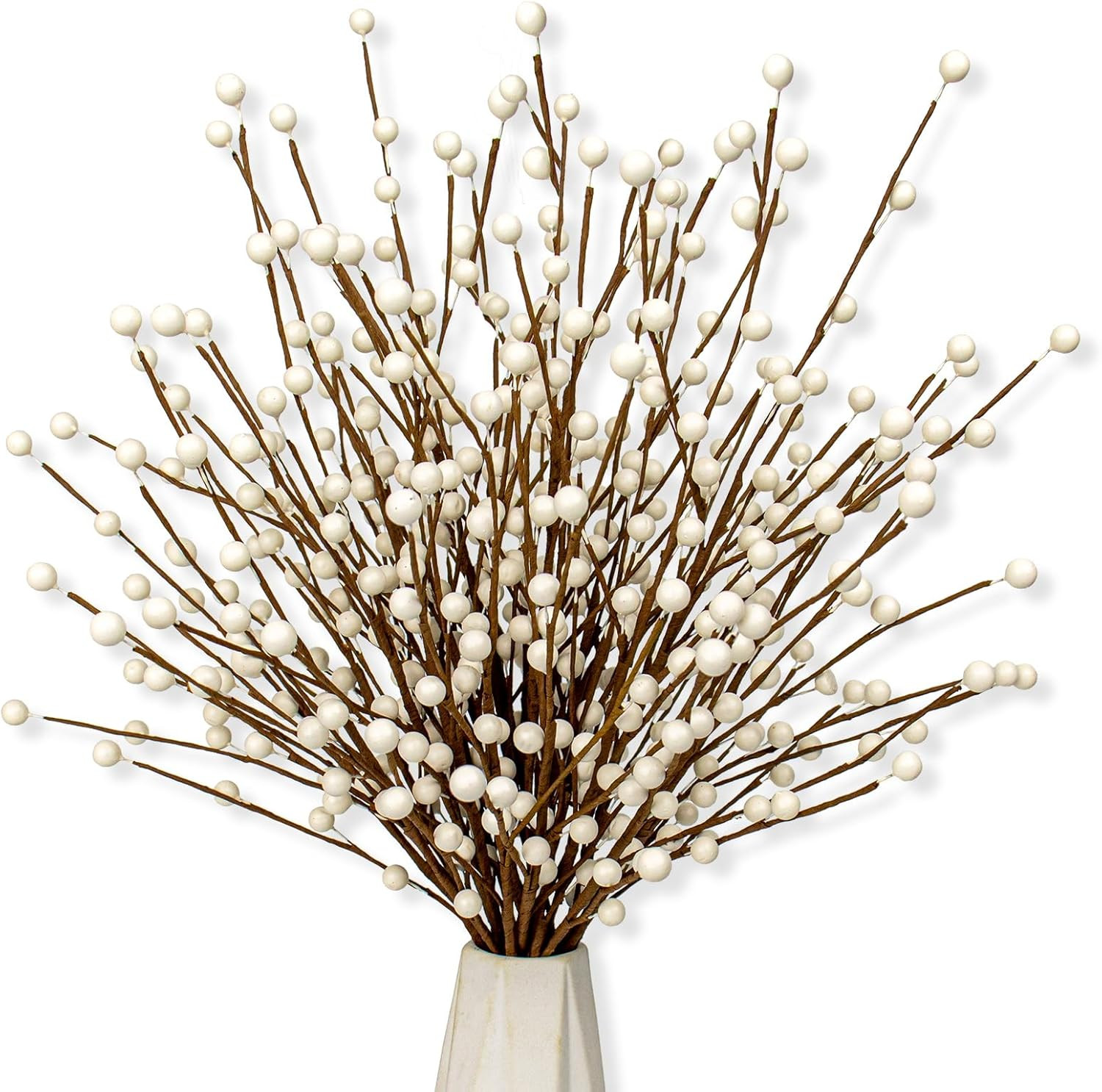 24 PCS White Berry Picks 17 Inch Tall Christmas Berry Stems Christmas Tree Branches with White Be... | Amazon (US)