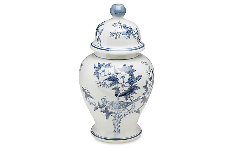 15" Ceramic Ginger Jar, Blue/White | One Kings Lane