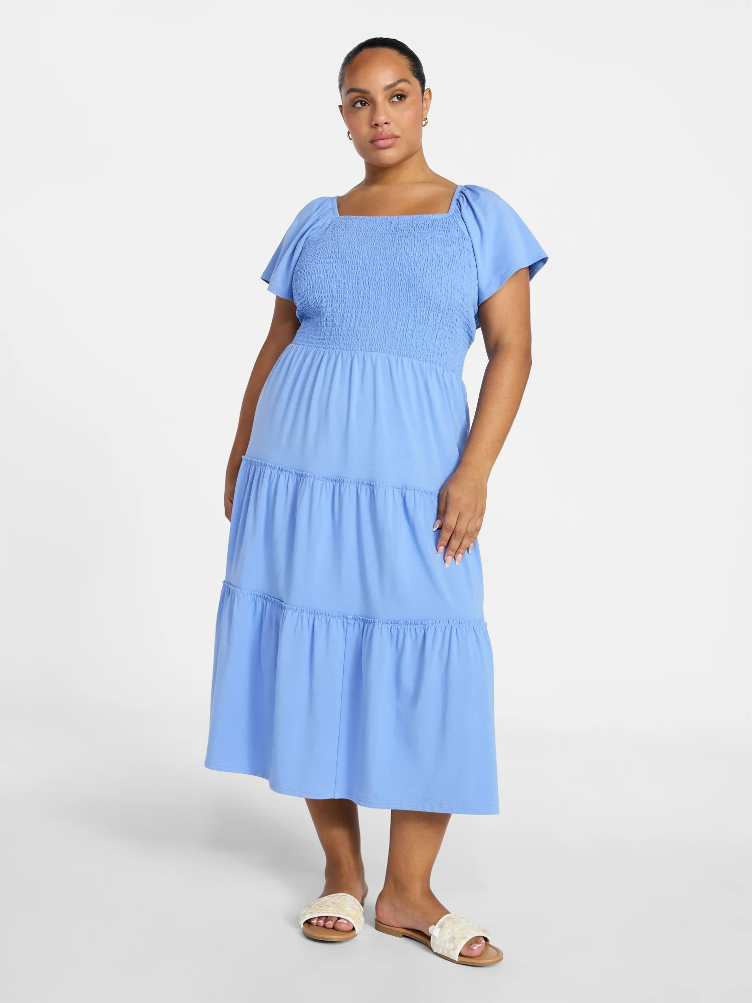 Terra & Sky Women's Plus Size Square Neck Smocked Dress, Sizes 0X-4X | Walmart (US)