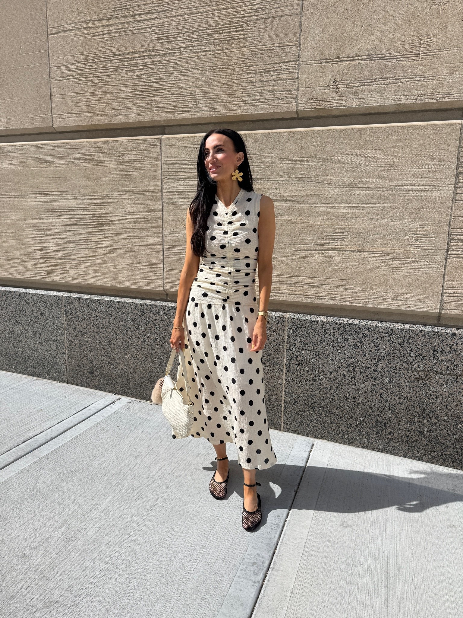 Polka dot dress- this one fits tts. Love it with these back mesh flats.