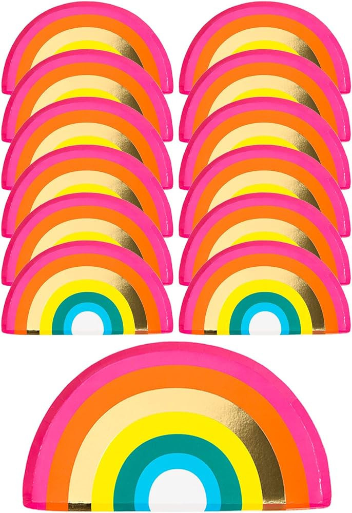 Talking Tables RAIN Happy Birthday Rainbow Shaped Plates Party Decorations, Pack of 12, Width 24c... | Amazon (US)