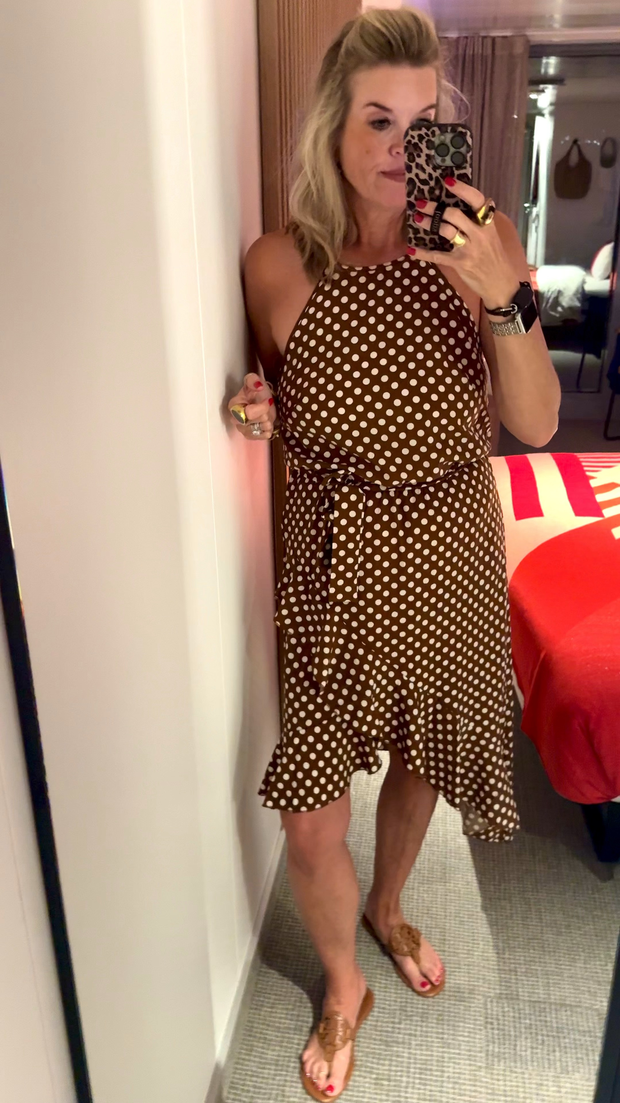 Amazon dress find..✔️

Little polka dot ruffle dress
Flattering has a waist tie belt 
Super affordable and comes in other colors

Can style for vacation or wear with a blazer and heels for workwear

Paired with Tory Burch millers sandals 

Gold link chunky bracelet Julie Vos 

Large ring designer no longer available 

Lisi lurch gold bead hoops

#LTKFindsUnder50 #LTKTravel #LTKWorkwear