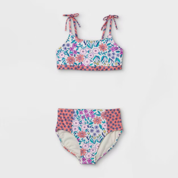 Girls' Floral Print High-Waist 2pc Bikini Set - Cat & Jack™ Pink | Target
