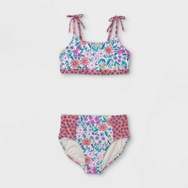 Girls&#39; Floral Print High-Waist 2pc Bikini Set - Cat &#38; Jack&#8482; Pink M | Target