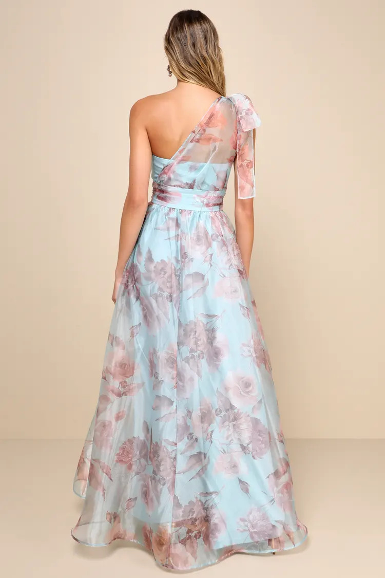 Dramatically Lovely Blue Floral One-Shoulder Maxi Dress | Lulus