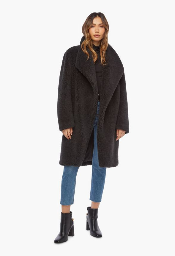 Drape Front Teddy Coat | JustFab