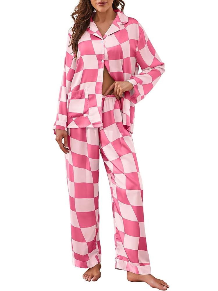 Brosloth Womens Silk Pajamas Button Up Pajama Soft Long Sleeve Satin Printed Loungewear Set | Amazon (US)