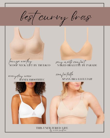 Best curvy bras and bralettes. I’m midsize, 36 c and a size large 
Hanes bra, parade bra (code UNFILTEREDLIFE for 20% off) true and co bralette and spanx bra #midsize #competition

#LTKFind #LTKstyletip #LTKcurves