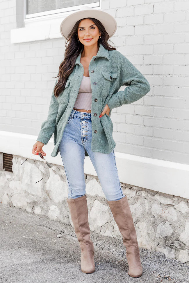 Wonderful Soul Olive Sherpa Shacket DOORBUSTER | Pink Lily