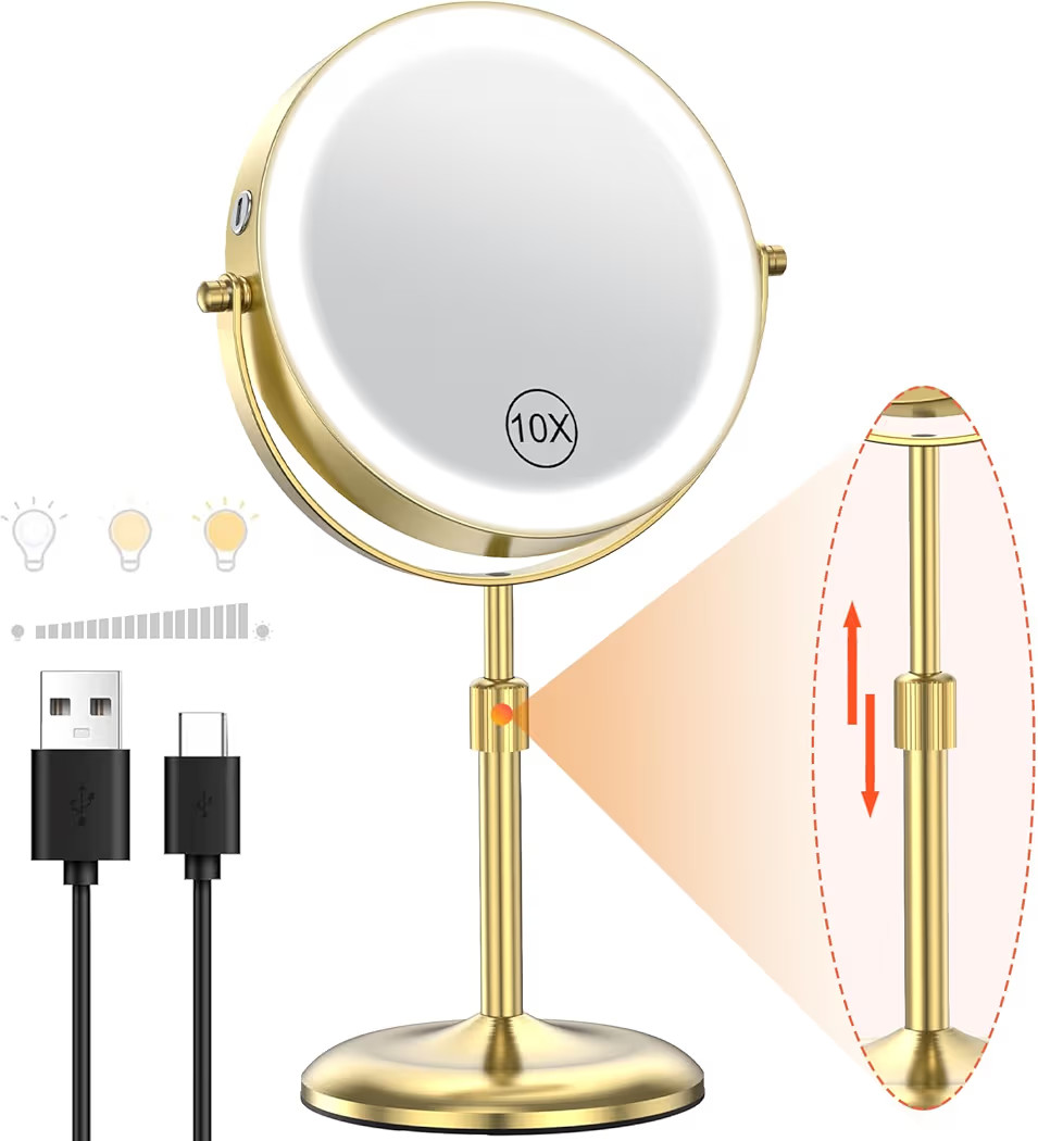 Benbilry Lighted Makeup Mirror with 3 Color Lights & 10X Magnification, Adjustable Brightness & H... | Amazon (US)