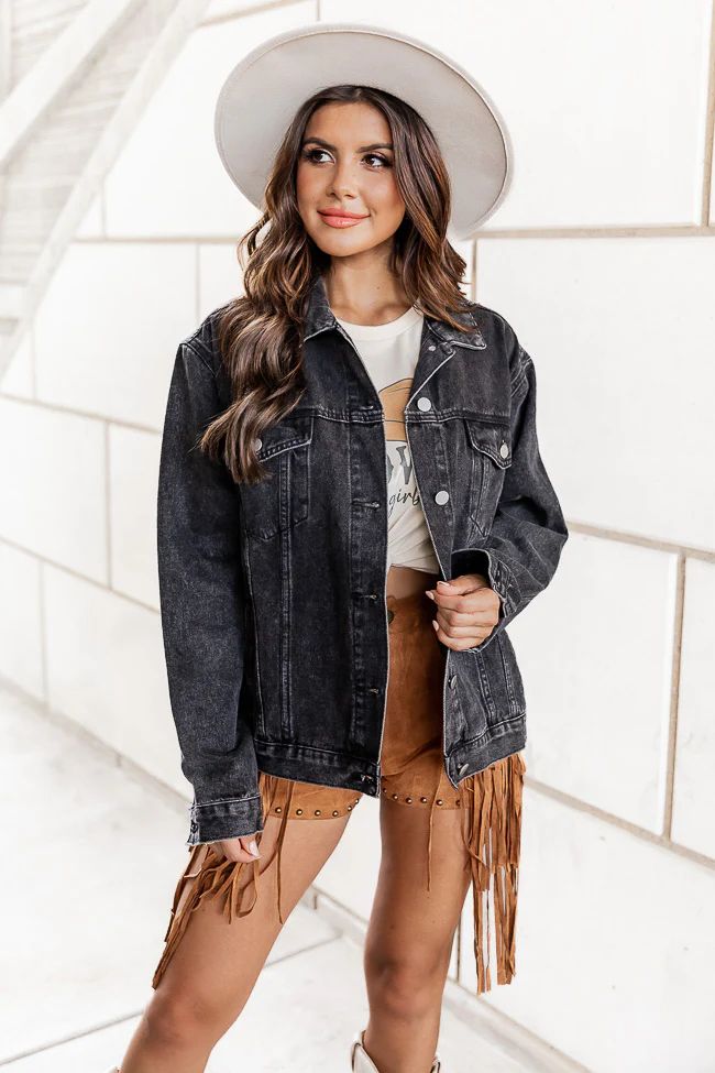 Good Old Days Black Denim Jacket | Pink Lily