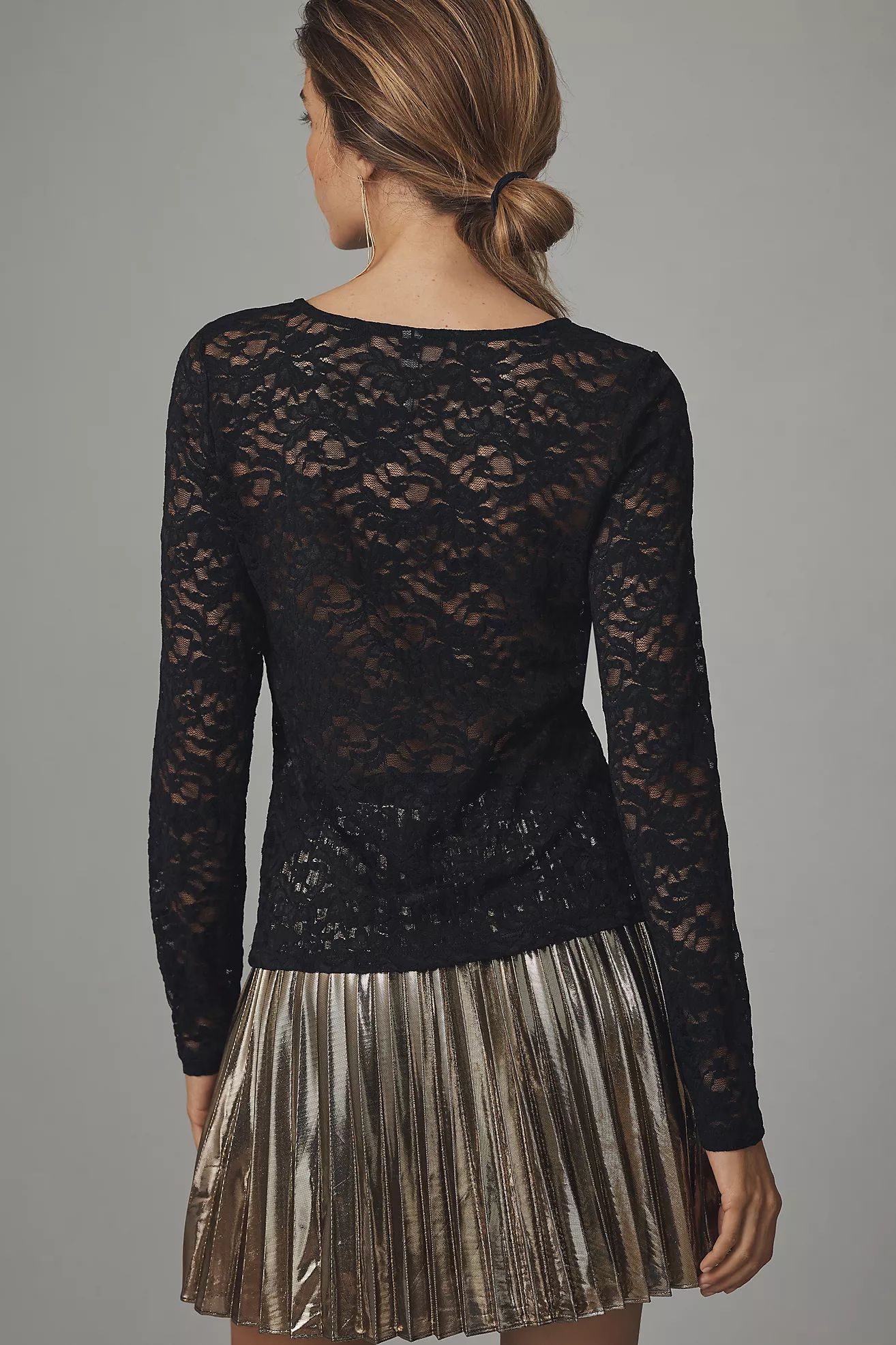 By Anthropologie Long-Sleeve Lace Crew-Neck Top | Anthropologie (US)